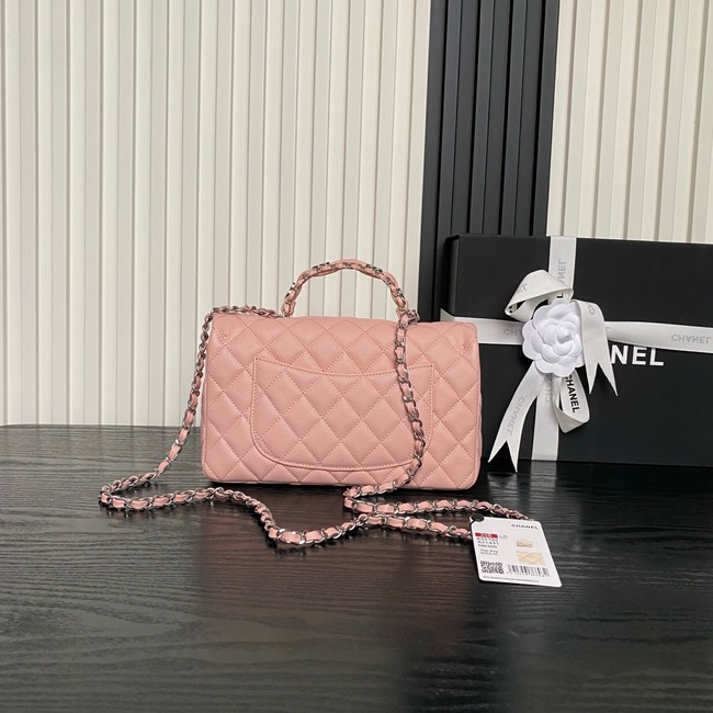 CHANEL Mini Flap Bag with Top Handle AS5702 pink&Silver Metal
