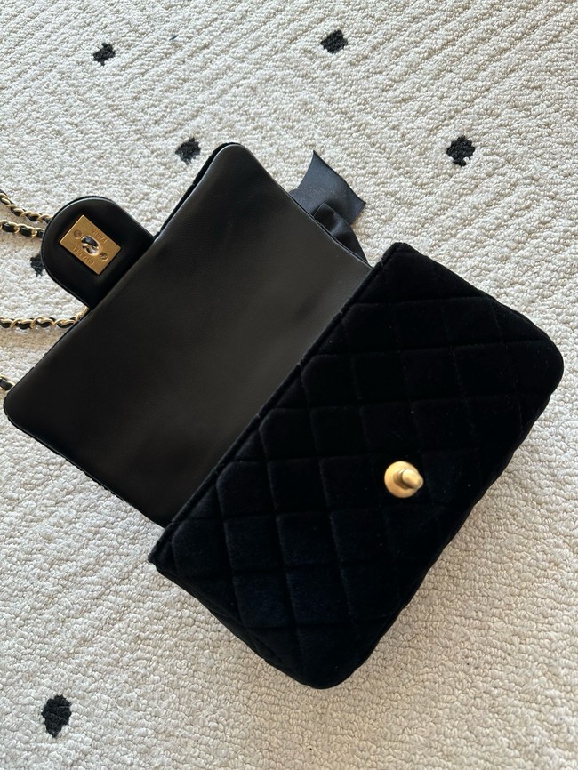 CHANEL Mini Flap Bag with Top Handle  Tweed& Silk AS5875 Black