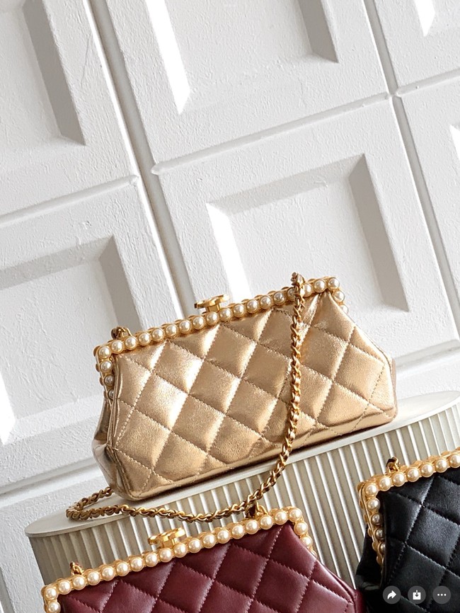 CHANEL Clutch Pearly Lambskin AS5912 gold