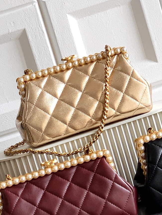CHANEL Clutch Pearly Lambskin AS5912 gold