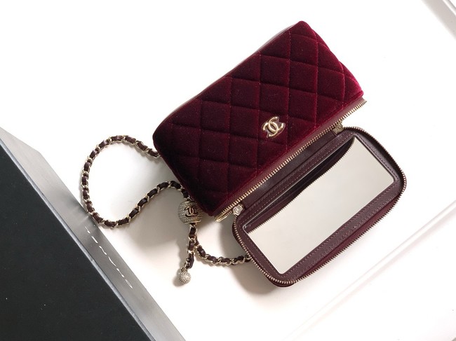 CHANEL velvet Vanity with Chain AP3940 burgundy