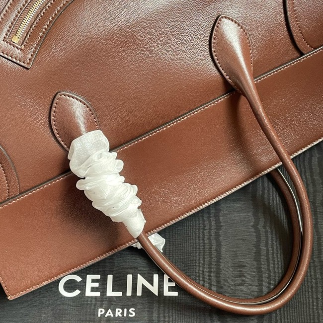 Celine LARGE SMILING NEW LUGGAGE IN SUPPLE SHINY LAMBSKIN 123683 brown