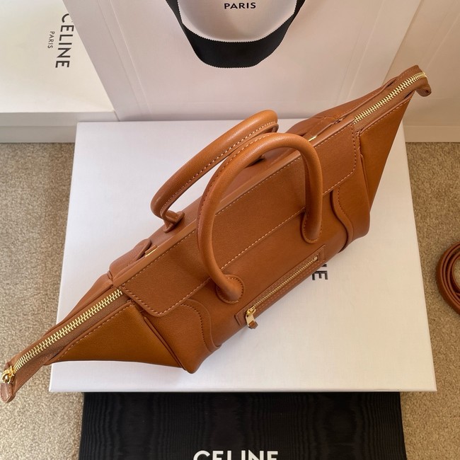 Celine SMALL NEW LUGGAGE IN SUPPLE SHINY LAMBSKIN 124213 SOFT TAN