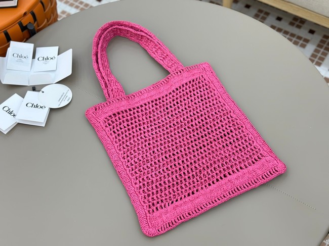 Chloe SUMMER straw and leather tote bag 0824P rose