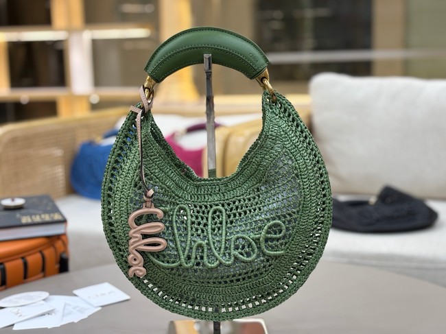 Chloe SUMMER straw and leather tote bag 1668 green