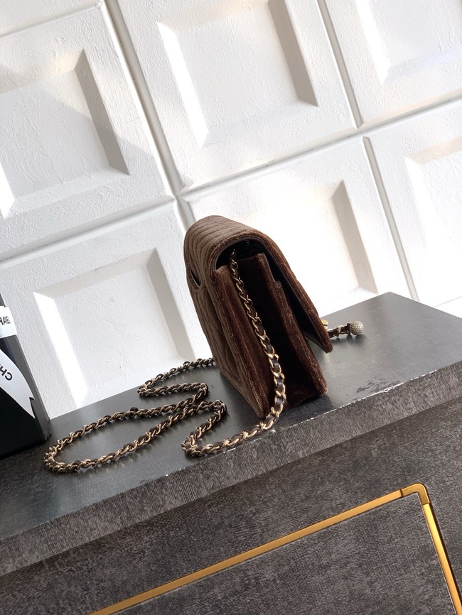 Chanel velvet Wallet On Chain AP1450 dark brown