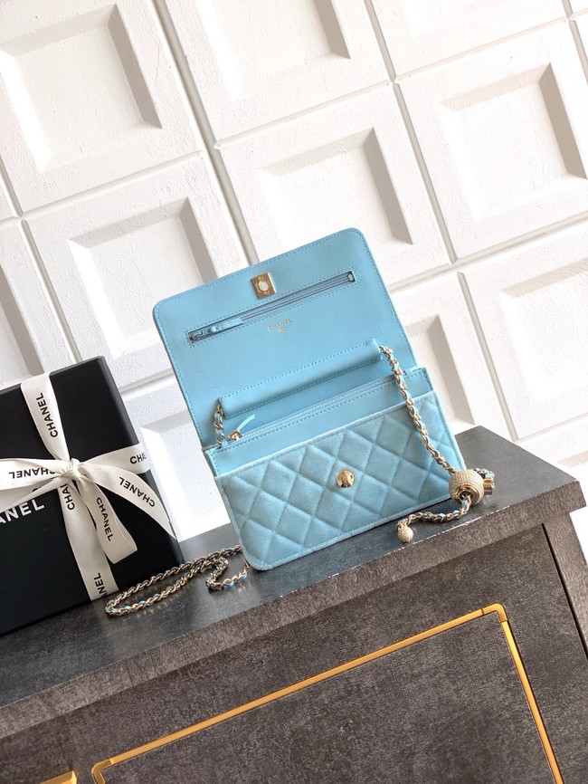 Chanel velvet Wallet On Chain AP1450 light blue