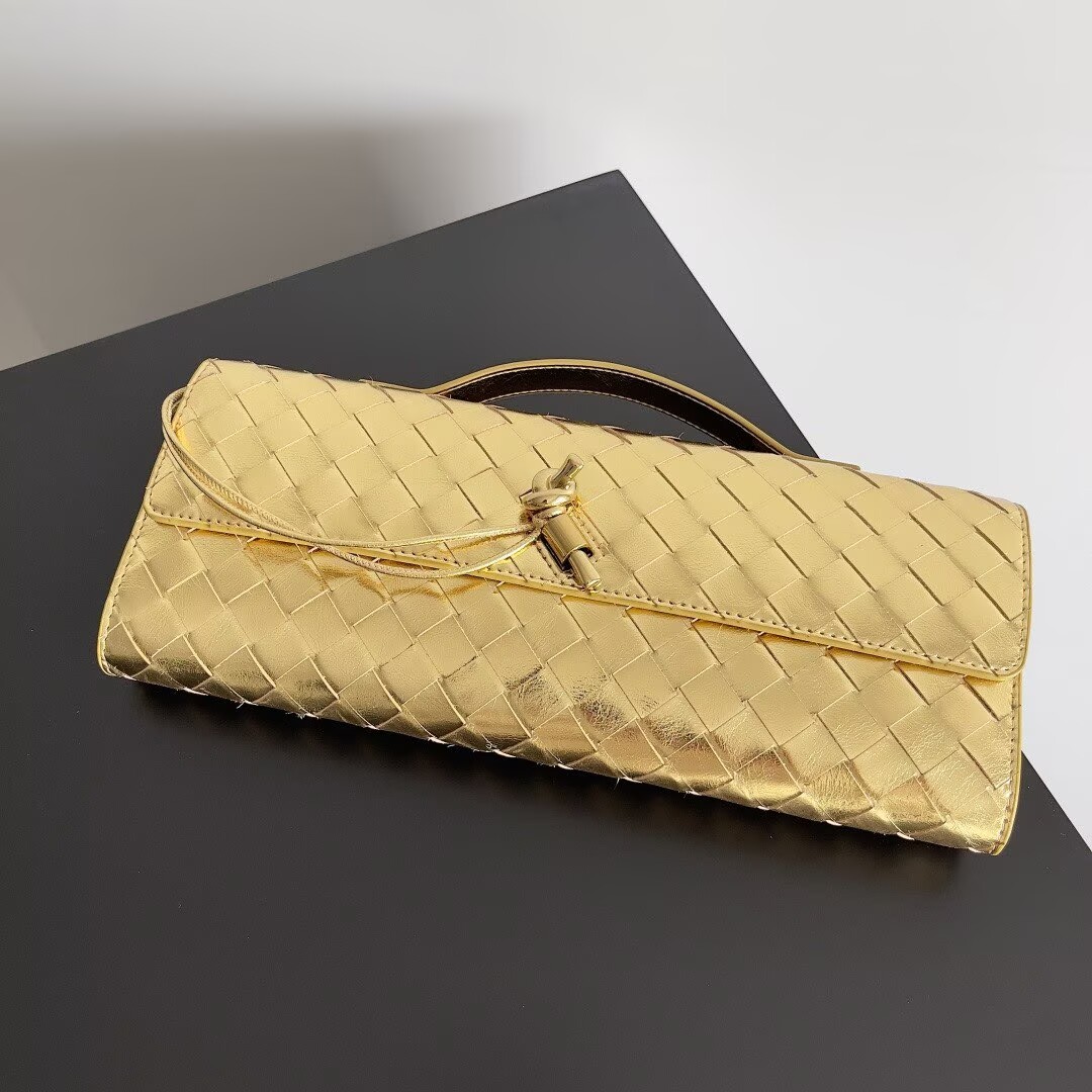 Bottega Veneta Original Leather Long Clutch Andiamo With Handle 741511 Gold 