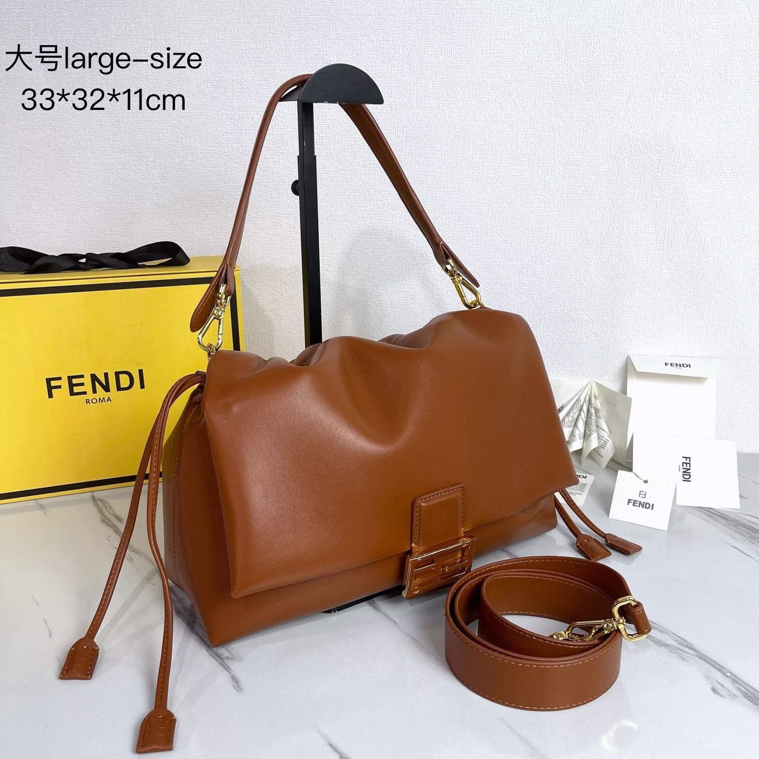 FENDI 2025 Mamma Baguette Original Leather Medium Bag FF8851 Brown