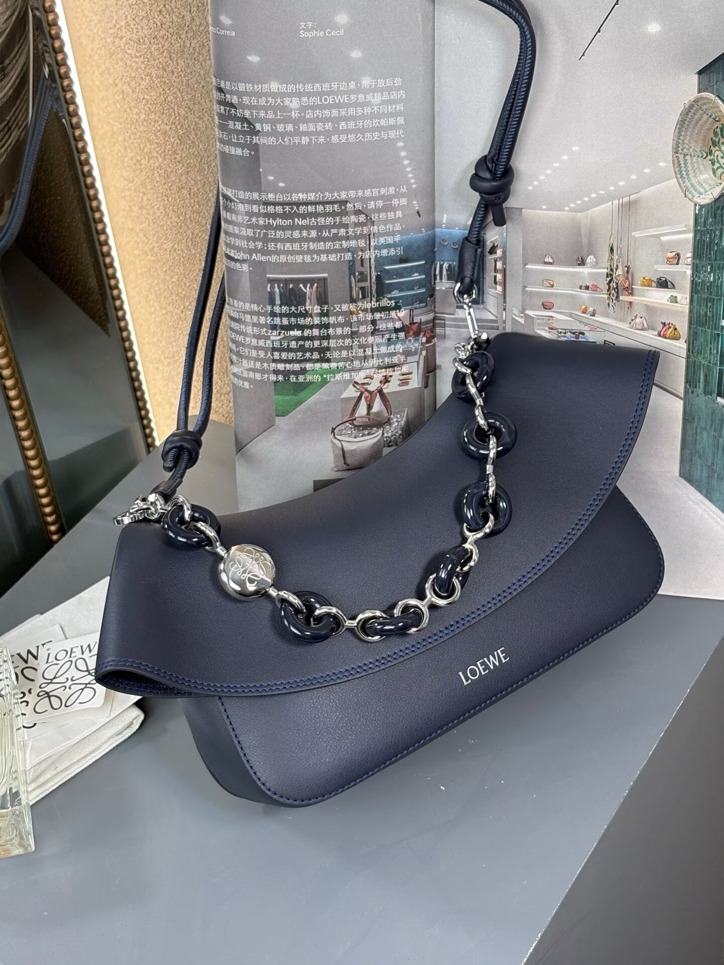 Loewe Ola Original Leather Fashion Handbag L53012 Navy