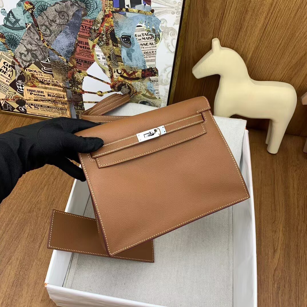 Hermes Kelly Danse Original Evercolor Leather 22CM KL22 Brown Silver-Tone