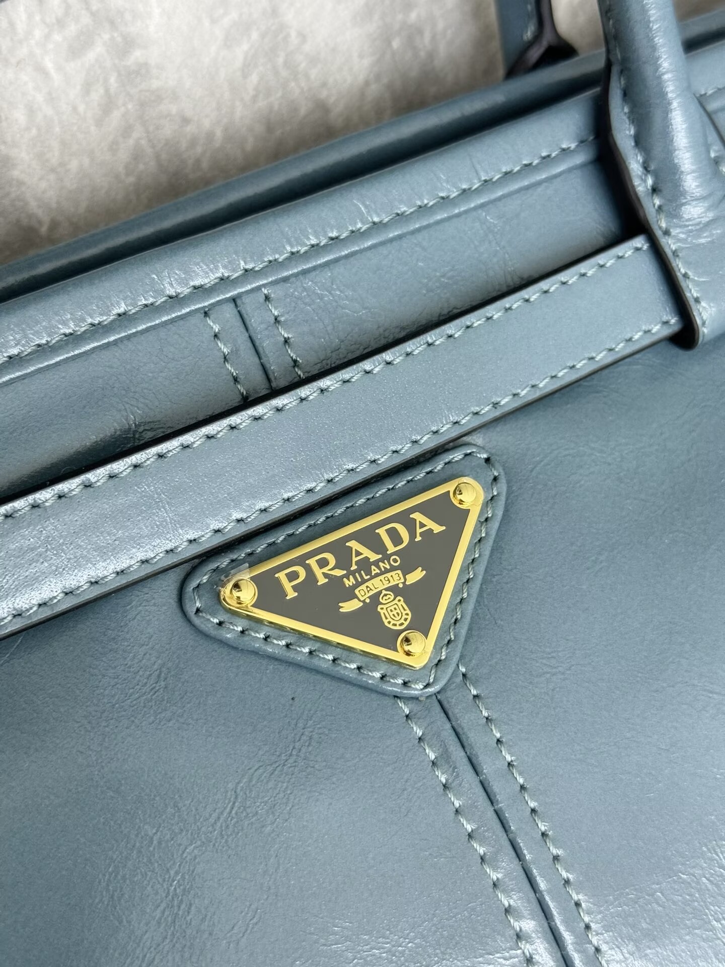 Prada Large Bonnie Leather Tote Bag 1BA439 Blue