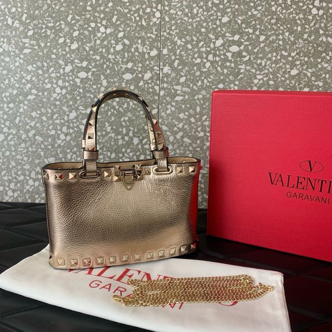 VALENTINO ROCKSTUD mini grained calfskin bag SHI16 Champagne gold