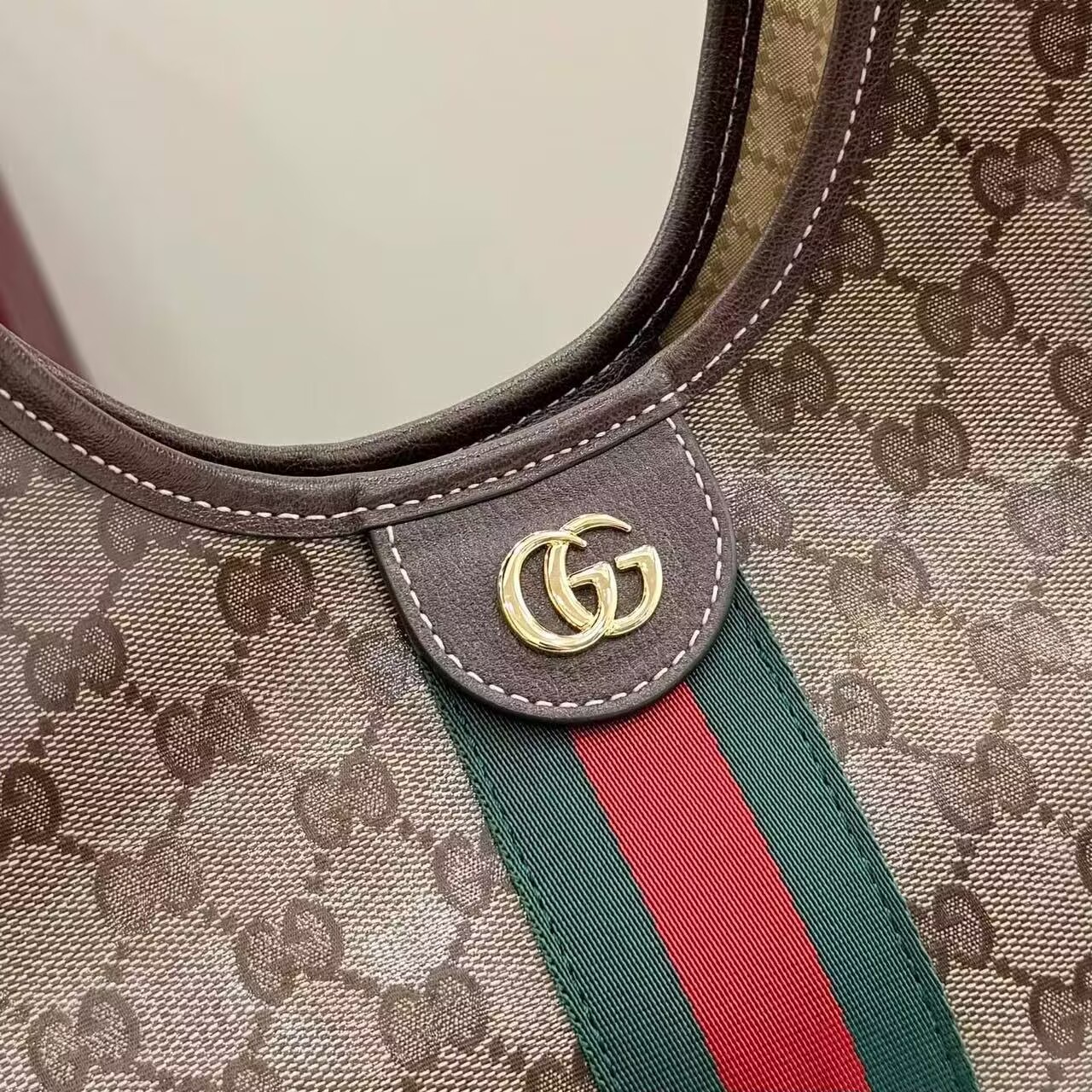 Gucci Giglio Small Canvas & Leather Tote Bag 53012 Brown
