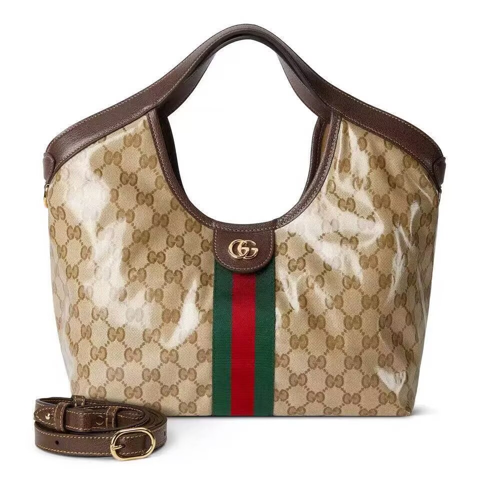 Gucci Giglio Small Canvas & Leather Tote Bag 53012 Brown