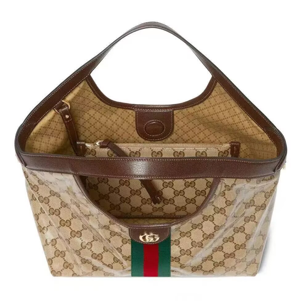 Gucci Giglio Small Canvas & Leather Tote Bag 53012 Brown
