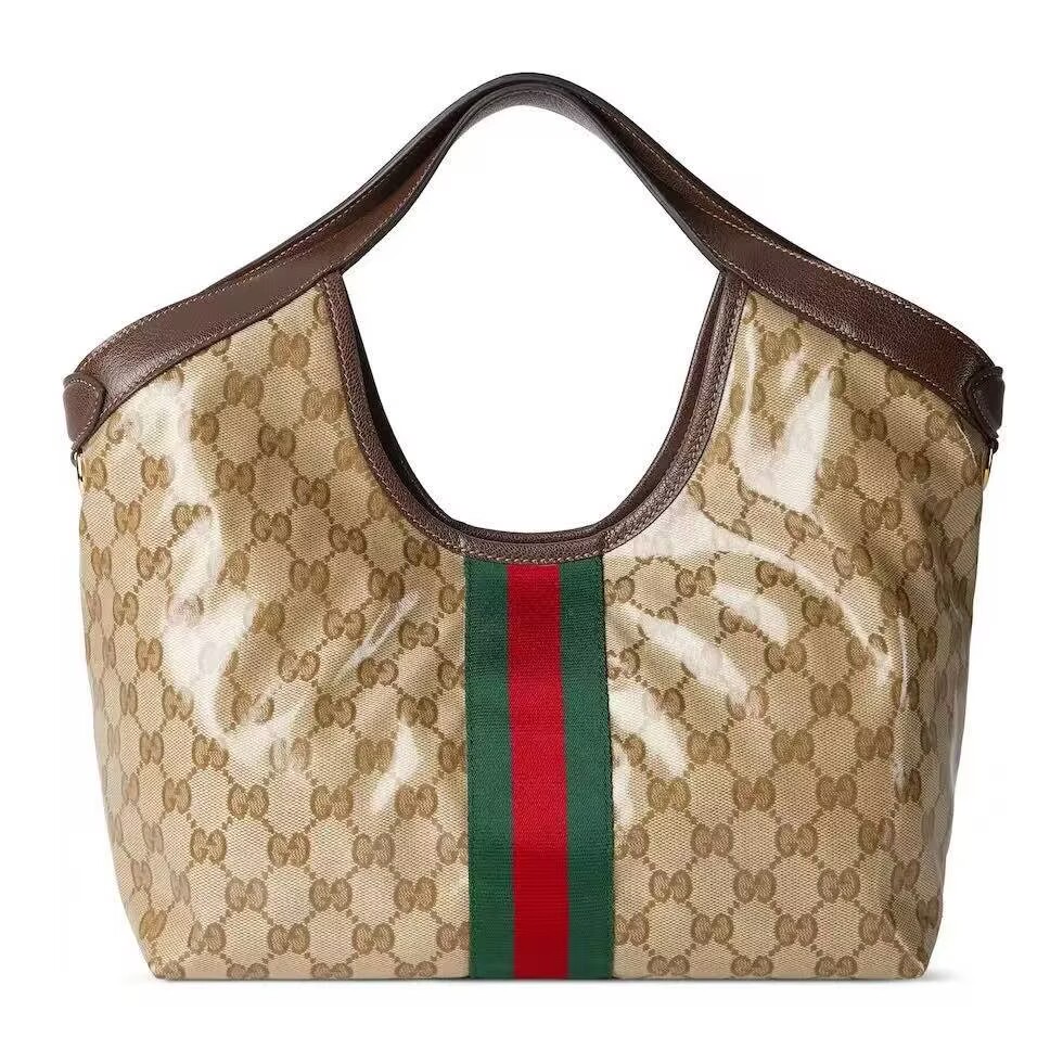 Gucci Giglio Small Canvas & Leather Tote Bag 53012 Brown