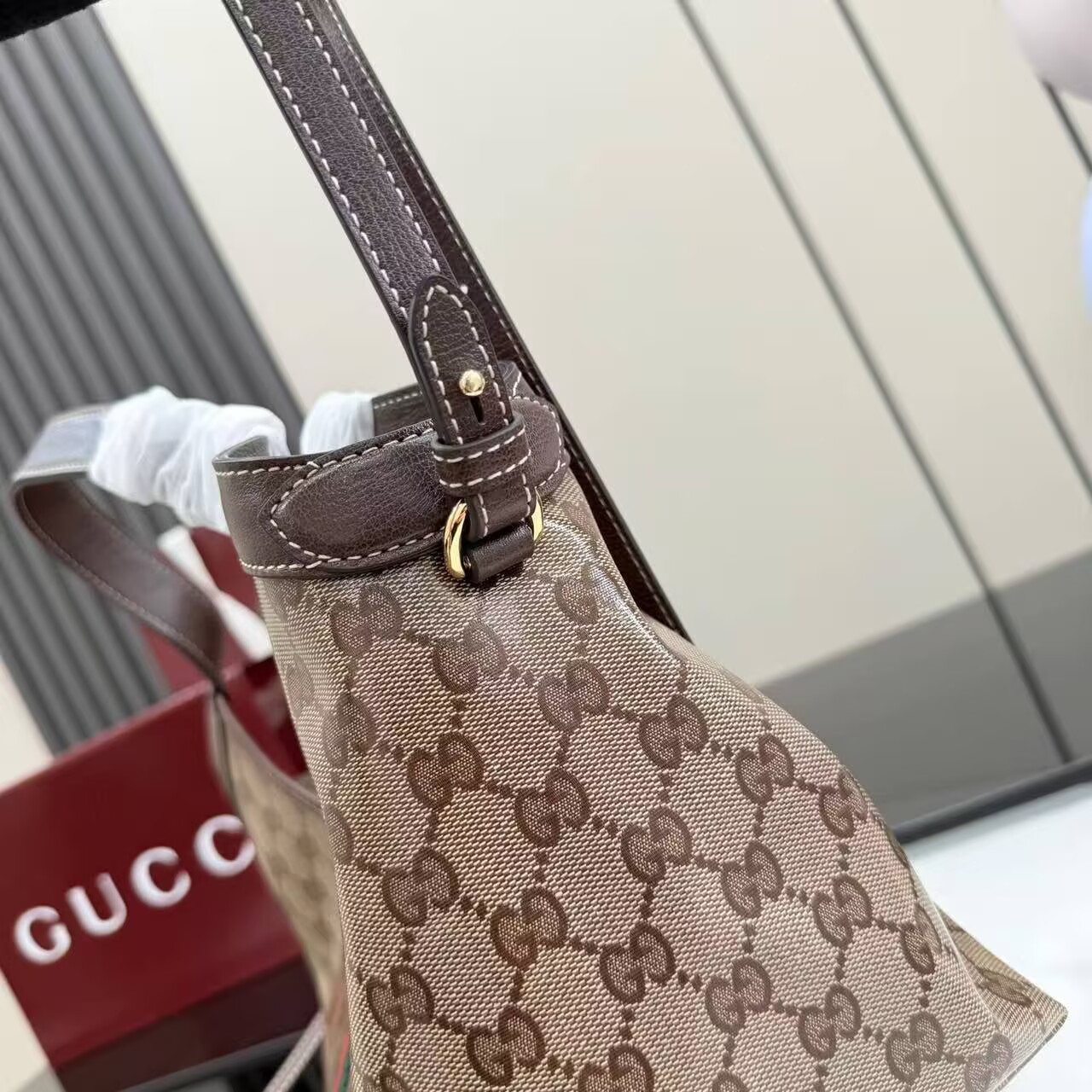 Gucci Giglio Small Canvas & Leather Tote Bag 53012 Brown