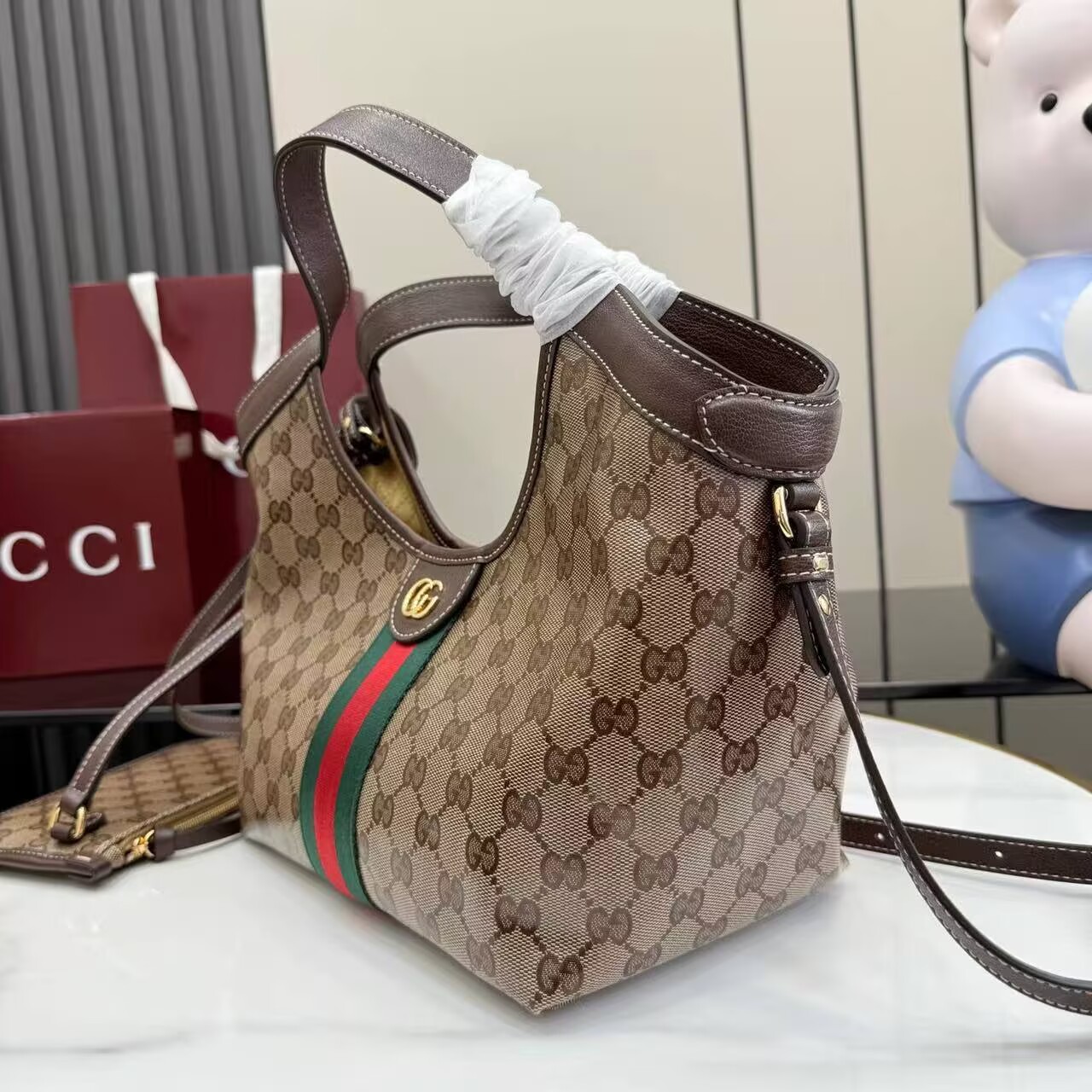 Gucci Giglio Small Canvas & Leather Tote Bag 53012 Brown