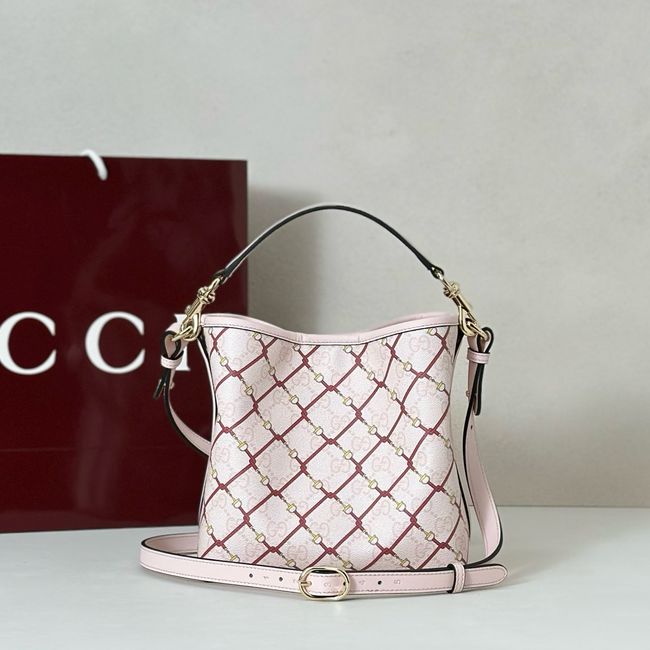 Gucci GG Emblem small bucket bag fabric 815118 pink