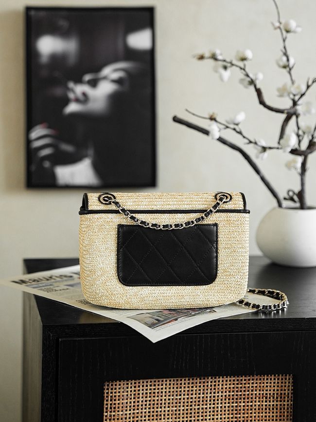 CHANEL Small Flapbag Braided Straw AS6017 black CHANEL Small Flapbag Braided Straw AS6017 black
