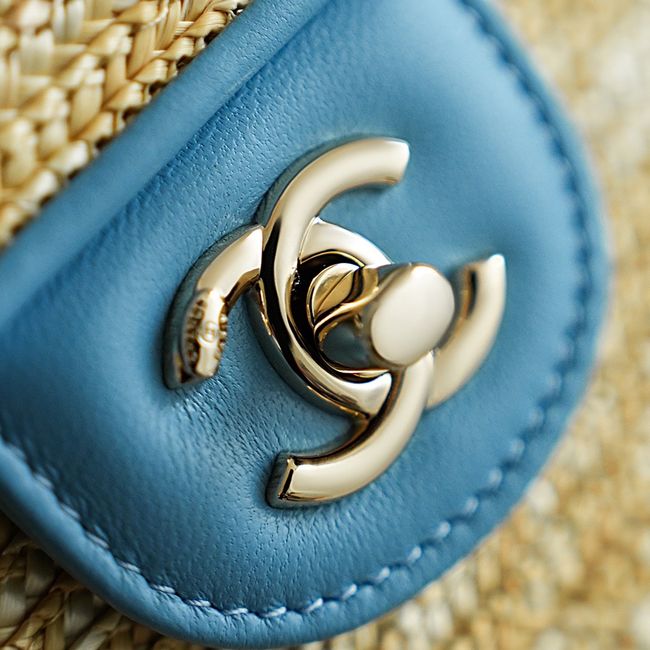 CHANEL Small Flapbag Braided Straw AS6017 blue