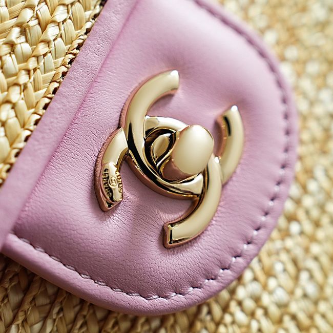 CHANEL Small Flapbag Braided Straw AS6017 light purple