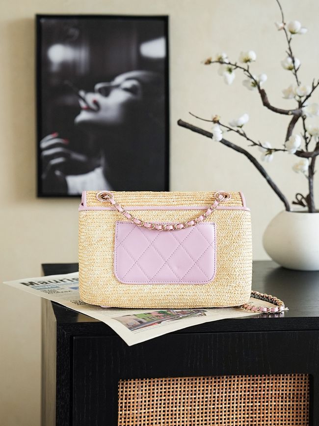 CHANEL Small Flapbag Braided Straw AS6017 light purple