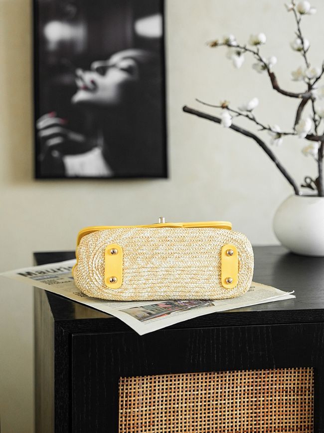 CHANEL Small Flapbag Braided Straw AS6017 yellow