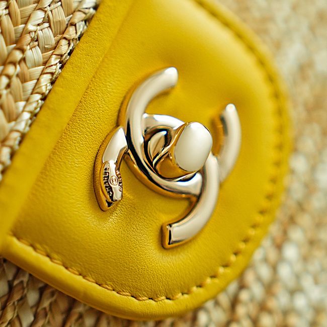 CHANEL Small Flapbag Braided Straw AS6017 yellow