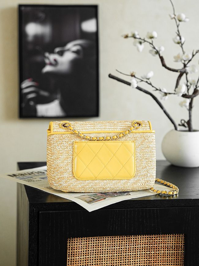 CHANEL Small Flapbag Braided Straw AS6017 yellow