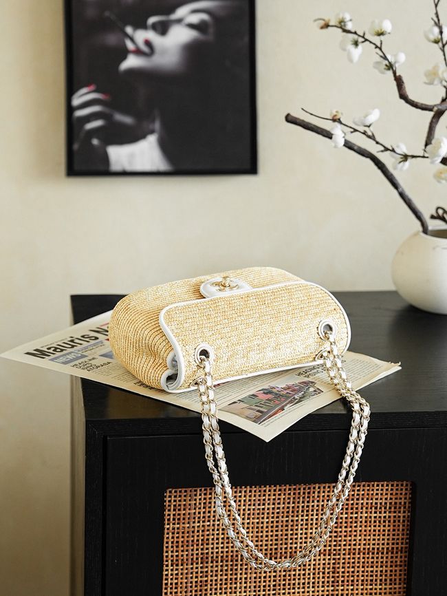 CHANEL Small Flapbag Braided Straw AS6017 white