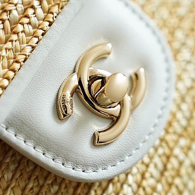 CHANEL Small Flapbag Braided Straw AS6017 white