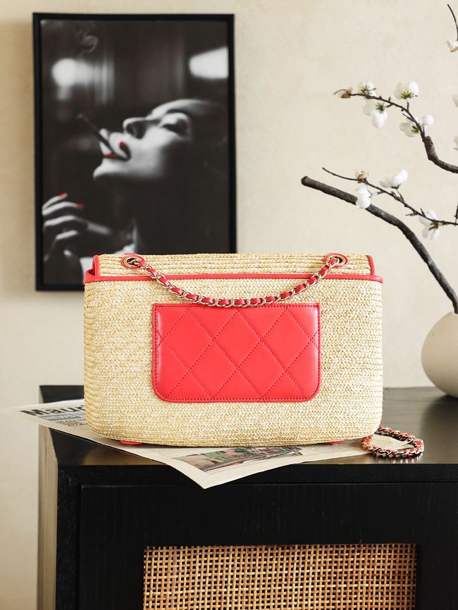 CHANEL medium Flapbag Braided Straw 66992 red