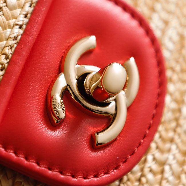 CHANEL medium Flapbag Braided Straw 66992 red