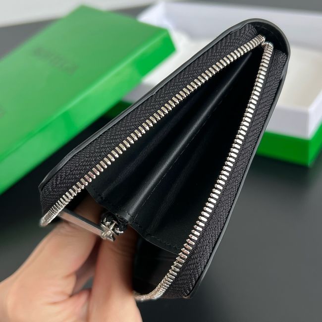 Bottega Veneta Woven Mycelium Zip-Around Wallet 02008 BLACK
