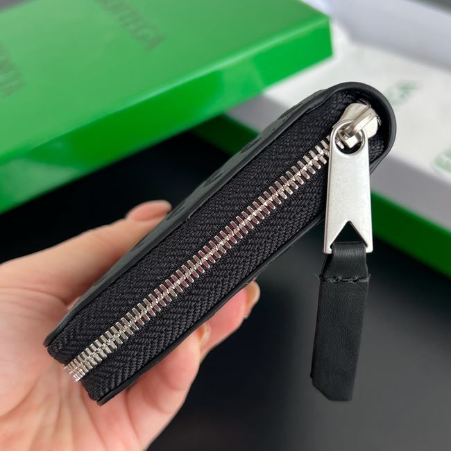 Bottega Veneta Woven Mycelium Zip-Around Wallet 02008 BLACK
