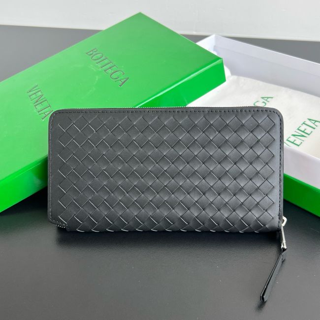 Bottega Veneta Woven Mycelium Zip-Around Wallet 02008 BLACK