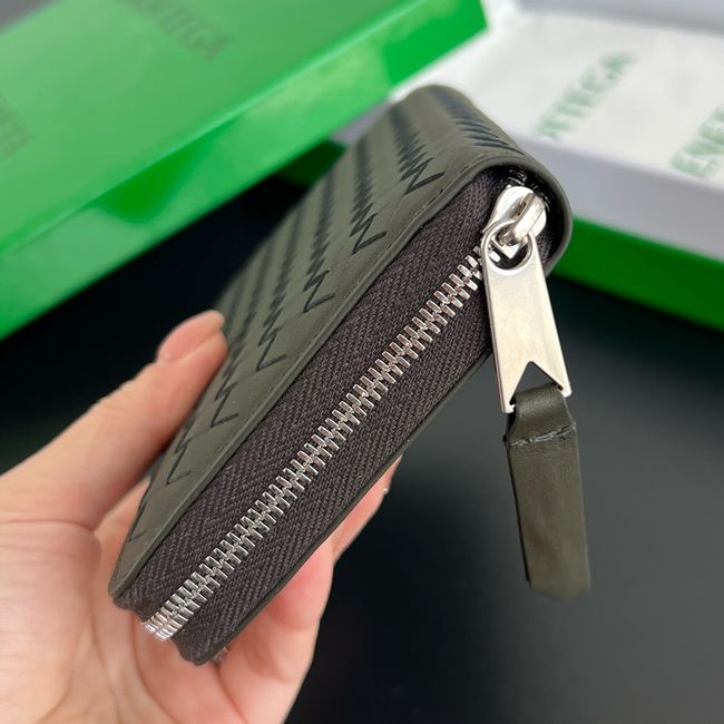 Bottega Veneta Woven Mycelium Zip-Around Wallet A003AD DARK GREEN