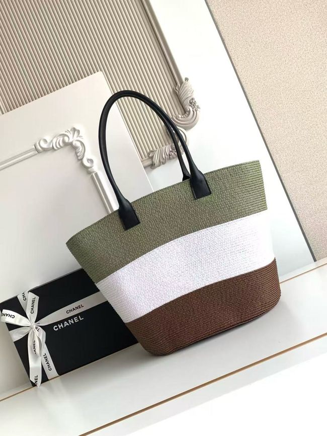 CHANEL Maxi Shopping Bag AS6148 brown& white & gray