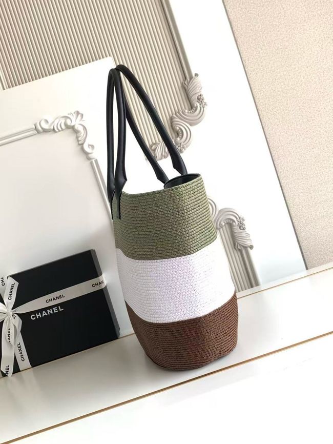 CHANEL Maxi Shopping Bag AS6148 brown& white & gray