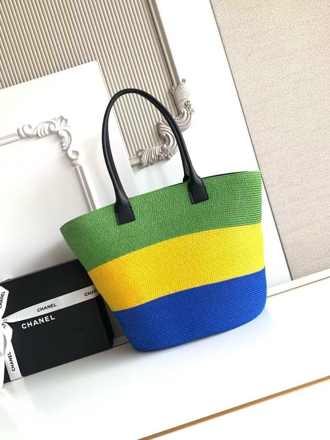 CHANEL Maxi Shopping Bag AS6148 green& yellow & Blue