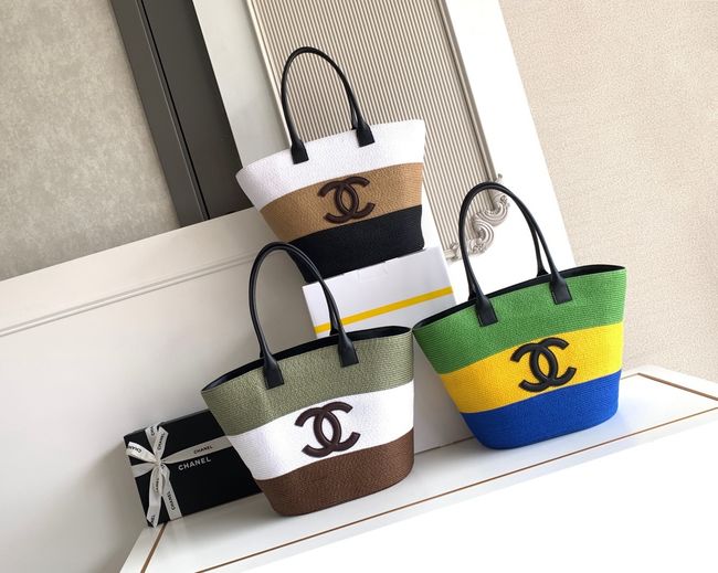 CHANEL Maxi Shopping Bag AS6148 green& yellow & Blue