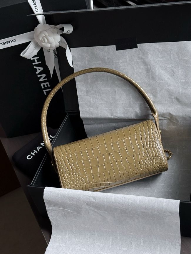 Chanel Clutch with chain Crocodile Embossed AP5294 Dark Khaki Chanel Clutch with chain Crocodile Embossed AP5294 Dark Khaki