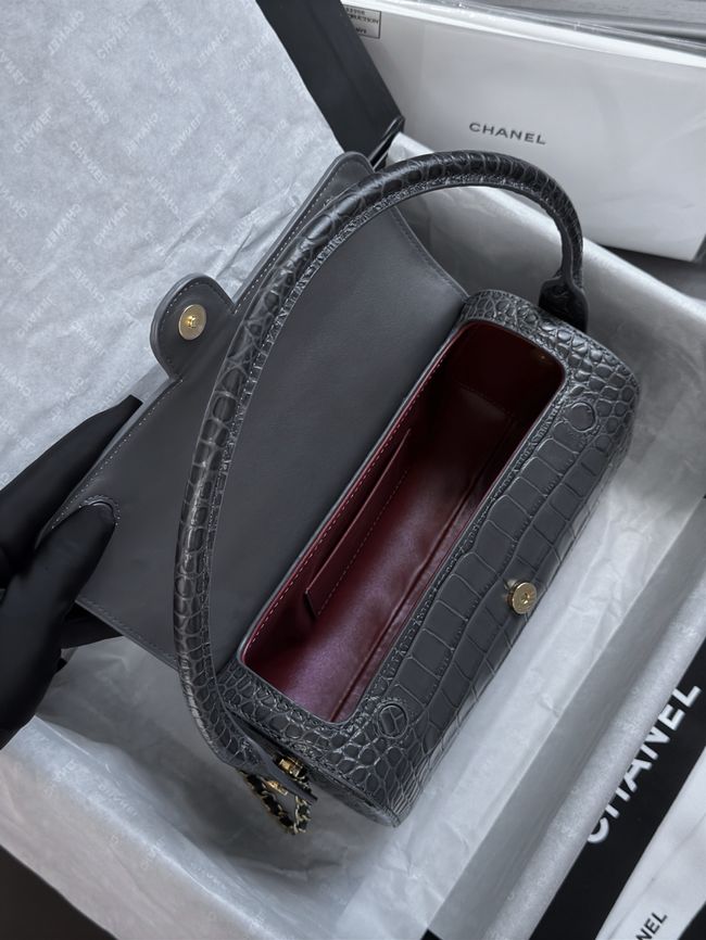Chanel Clutch with chain Crocodile Embossed AP5294 dark gray Chanel Clutch with chain Crocodile Embossed AP5294 dark gray