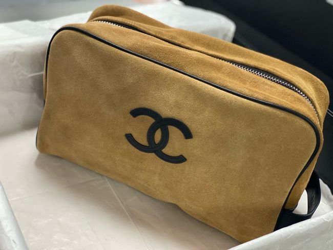 Chanel Large Suede Calfskin Zipped Pouch AP5267 brown