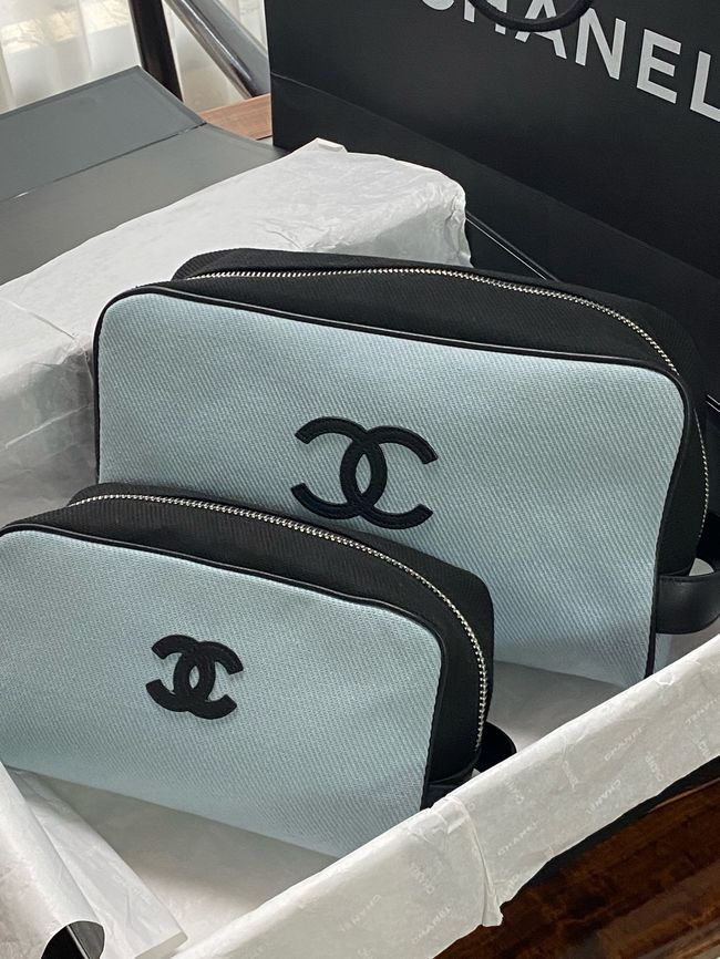 Chanel Large Zipped Pouch AP5267 Blue & Black