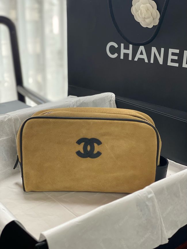 Chanel Suede Calfskin Zipped Pouch AS5226 brown
