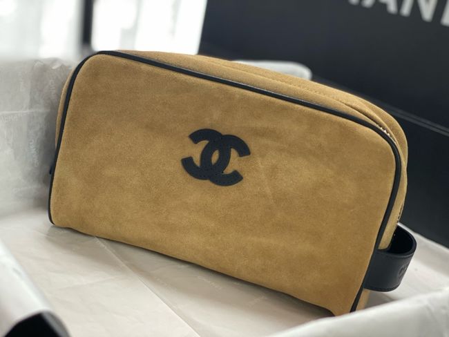 Chanel Suede Calfskin Zipped Pouch AS5226 brown