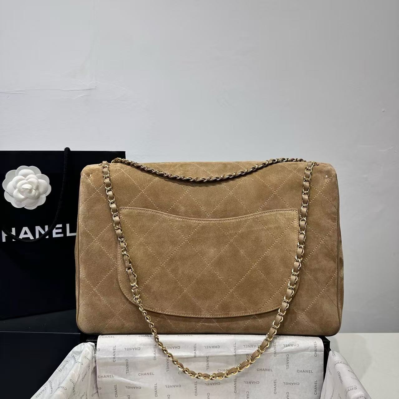 CHANEL Maxi Flapbag Suede Calfskin AS6233 brown